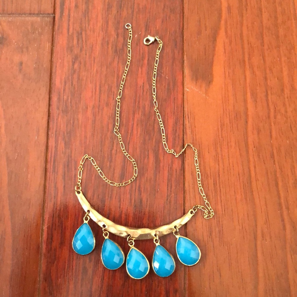 Blue stone necklace, gold plated by Elise M.
